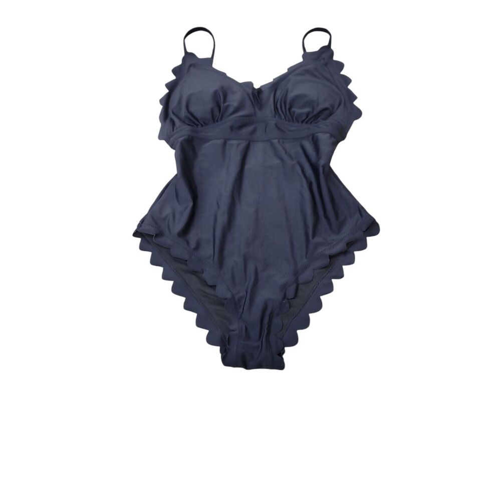 Attraco Sports Women's Black Scalloped One Piece Swimsuit Upf 50+ Size Medium